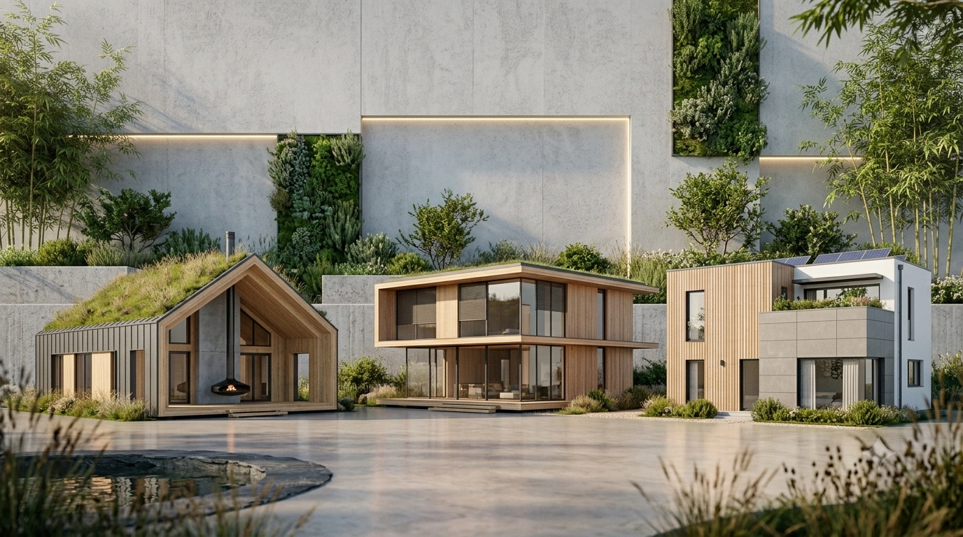 专业建筑师在工地审查重型木结构建筑图纸，背景为一座多层木质办公楼框架。