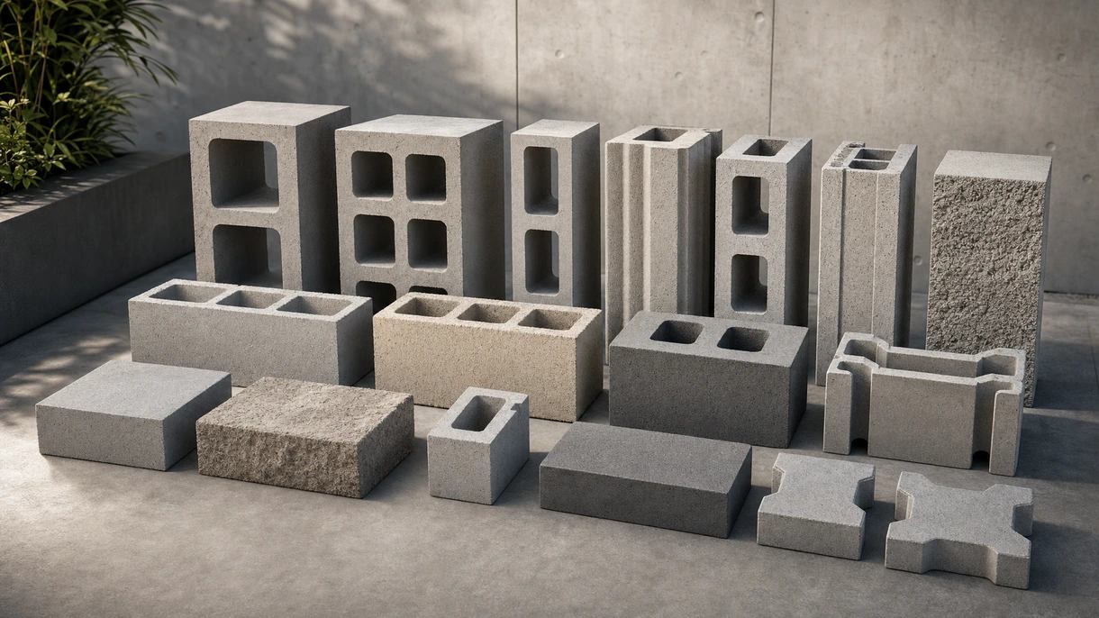 工业砌体墙建筑现场，专业泥瓦匠在商业建筑工地安装标准灰色混凝土块。