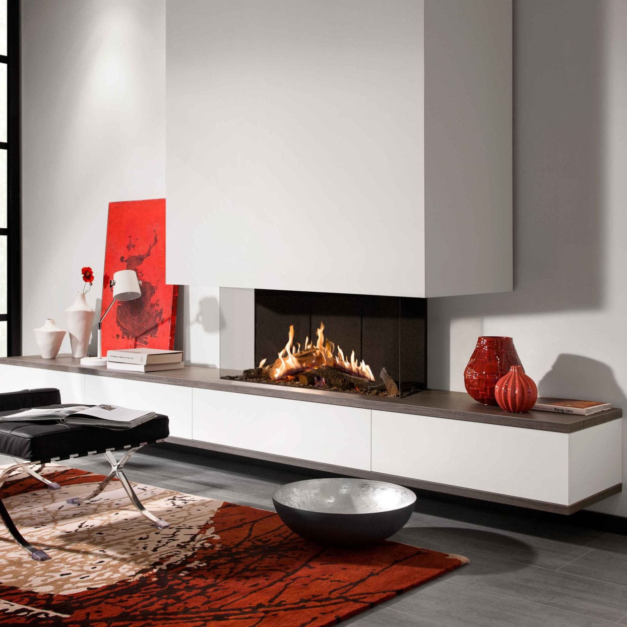 燃气壁炉 / 现代风格 / 炉膛封闭式 / 3面