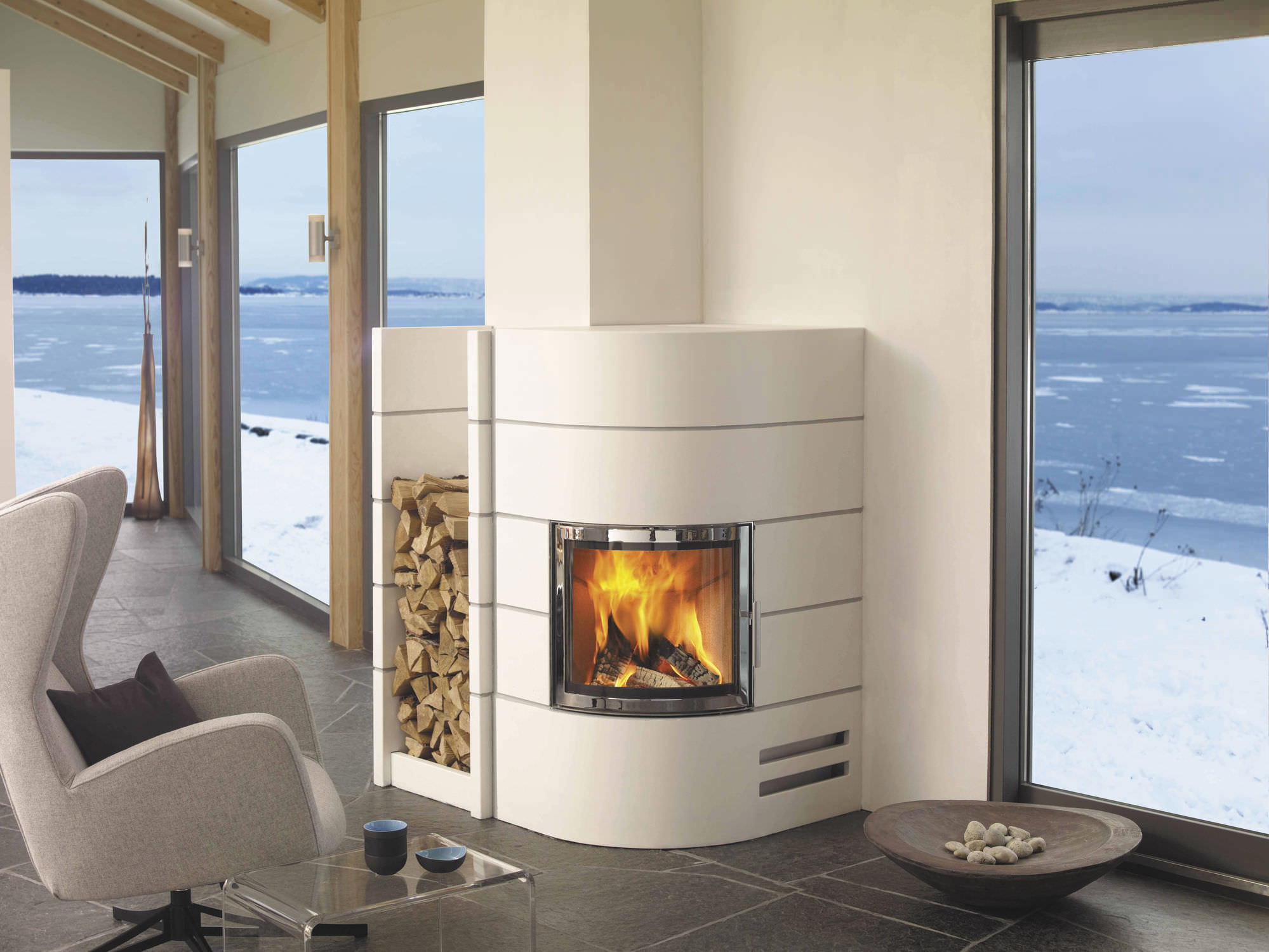 木质壁炉 / 现代风格 / 炉膛封闭式 / 转角式