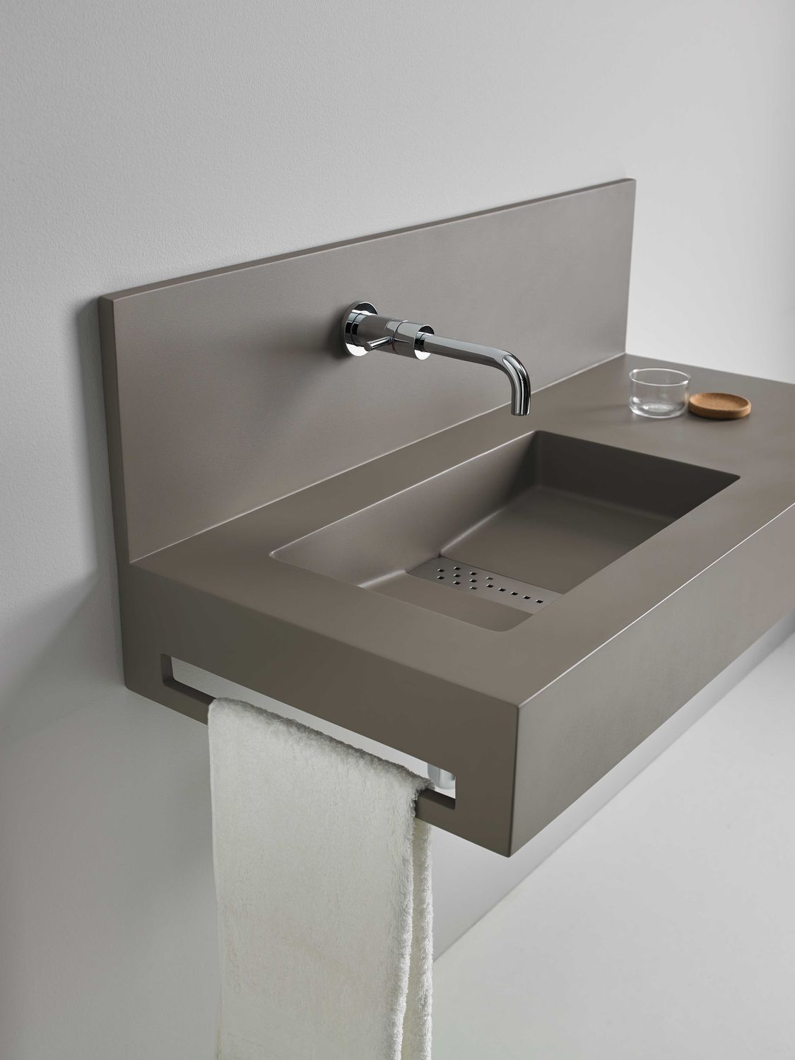 树脂洗手盆台面 / 定制 / 带毛巾架