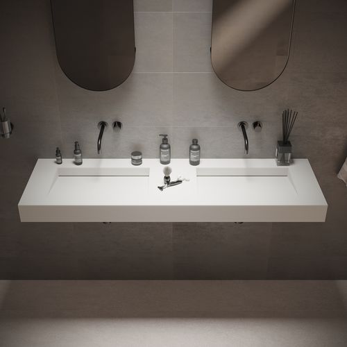 悬挂式台盆 - 280178 SOLIDSQUARE-150 - IDEAVIT B.V - 坚硬表面 / 双 / 长方形