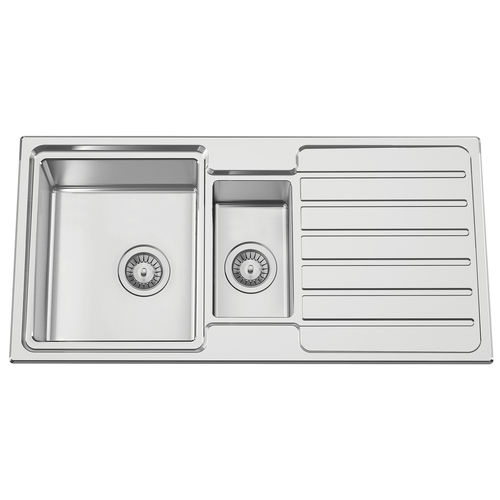 双槽厨房水槽 - FUSION 100 - RODI HOME – kitchen sinks and accessories - 带沥水架 / 抛光不锈钢 / 嵌入式