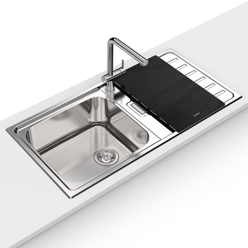 单槽厨房水槽 - URBAN 105 - RODI HOME – kitchen sinks and accessories - 带沥水架 / 抛光不锈钢 / 嵌入式