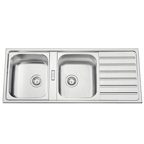 双槽厨房水槽 - URBAN 120 - RODI HOME – kitchen sinks and accessories - 带沥水架 / 抛光不锈钢 / 嵌入式