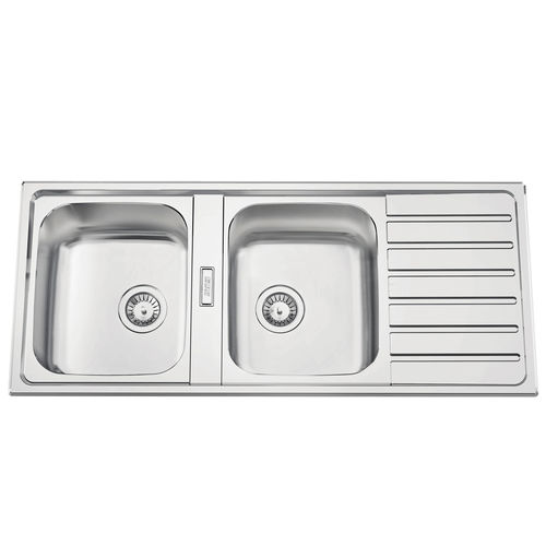双槽厨房水槽 - URBAN 116 - RODI HOME – kitchen sinks and accessories - 带沥水架 / 抛光不锈钢 / 嵌入式