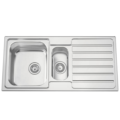 双槽厨房水槽 - URBAN 100 - RODI HOME – kitchen sinks and accessories - 带沥水架 / 抛光不锈钢 / 嵌入式