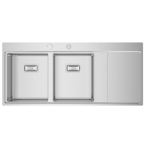 双槽厨房水槽 - XERON 116 - RODI HOME – kitchen sinks and accessories - 带沥水架 / 磨砂不锈钢 / 嵌入式