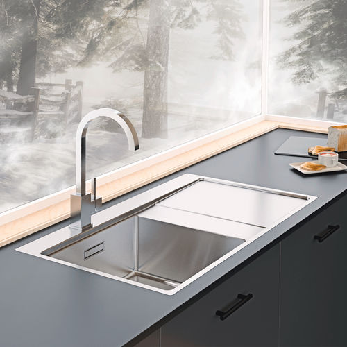 单槽厨房水槽 - XERON 86 - RODI HOME – kitchen sinks and accessories - 带沥水架 / 磨砂不锈钢 / 嵌入式