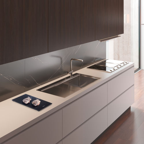 单槽厨房水槽 - XERON 105 - RODI HOME – kitchen sinks and accessories - 带沥水架 / 磨砂不锈钢 / 嵌入式