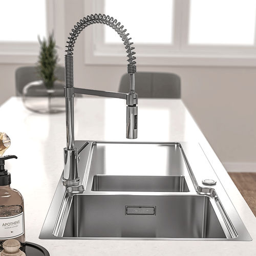 双槽厨房水槽 - EVO 100 - RODI HOME – kitchen sinks and accessories - 带沥水架 / 磨砂不锈钢 / 嵌入式