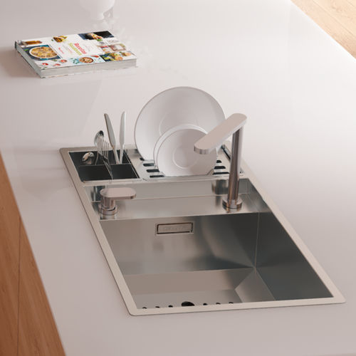 单槽厨房水槽 - INVISIBLE 70 - RODI HOME – kitchen sinks and accessories - 带沥水架 / 磨砂不锈钢 / 嵌入式