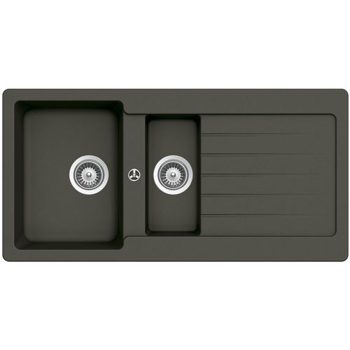 双槽厨房水槽 - 100 ASPHALT - RODI HOME – kitchen sinks and accessories - 带沥水架 / 复合材料 / 嵌入式