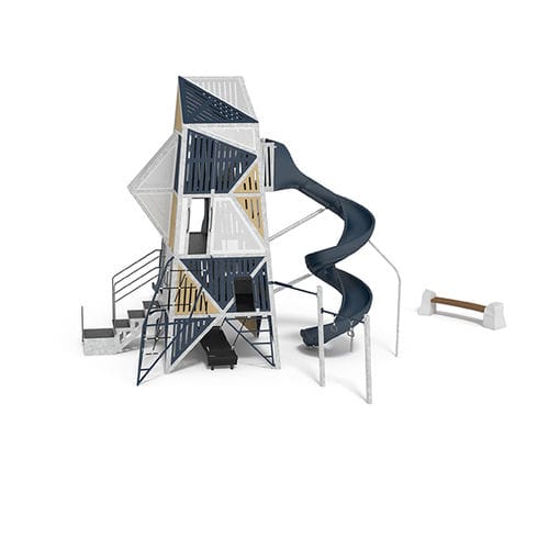 游乐场游乐设施 - ALPHA® TOWER & FACET™ STEPPERS & FACET™ BENCH - Design 6906 - LANDSCAPE STRUCTURES - 塑料 / 钢 / 模块化