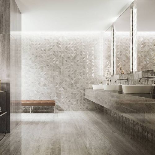 陶土瓷砖 - PRESTIGIO TRAVERTINO GRIGIO   - CERAMICHE REFIN - 高亮光 / 结构 / 室内