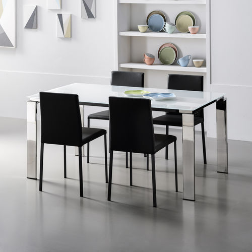 现代风格餐桌 - VENERE - STOSA CUCINE - 漆玻璃 / 涂漆金属桌脚 / 镀铬金属桌脚