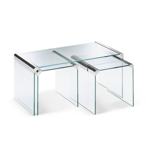 现代风格套桌 - T35 TRIO - Gallotti&Radice - 淬火玻璃 / 黄铜桌脚 / 长方形