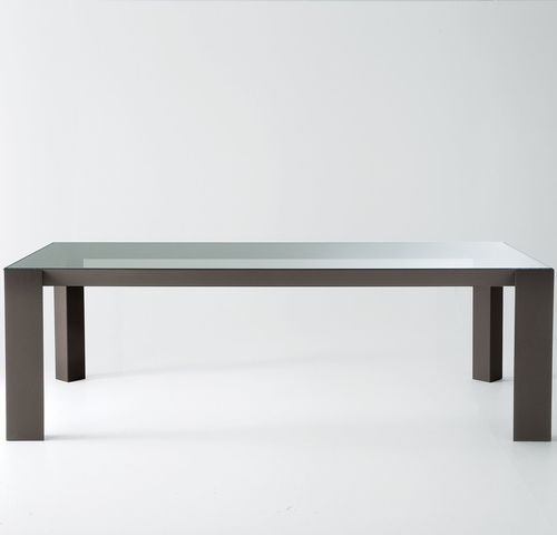 现代风格桌 - KOY - Gallotti&Radice - 淬火玻璃 / 铝座桌脚 / 橡木桌脚