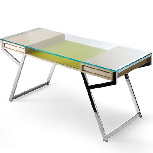 现代风格办公桌 - LUI - Gallotti&Radice - 白蜡木 / 不锈钢 / 玻璃