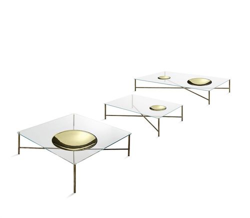 现代风格茶几 - Golden Moon - Gallotti&Radice - 淬火玻璃 / 抛光黄铜 / 长方形