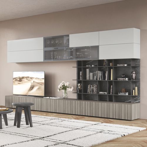 现代风格客厅组合背景墙 - DICIOTTO / 05 - Febal Casa - 三聚氰胺 / 用于电视 / 带抽屉