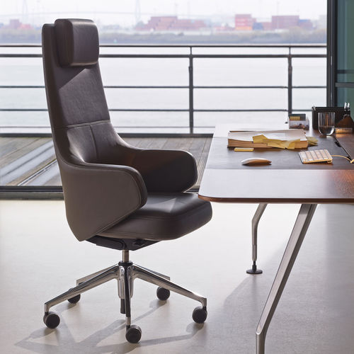现代风格老板椅 - GRAND HIGHBACK - vitra USA - 皮质 / 铝铸铁 / 带头枕