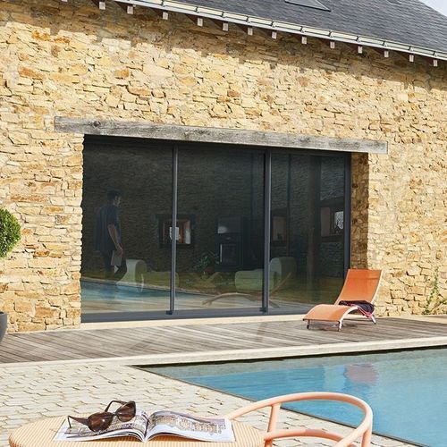 阳台滑动玻璃门 - PAB- MTN ( MENUISERIES TECHNIQUE NOUVELLES) - 铝制 / 双层玻璃 / 三叶
