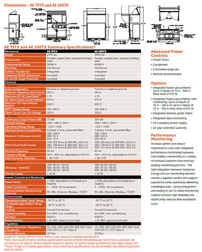 光伏逆变器 - AE 100TX | 100 kW - Advanced Energy - 中央