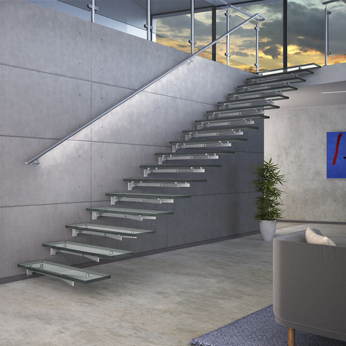 直线型楼梯 - GLASSTREE WALL - IAM Design - 玻璃台阶 / 不锈钢结构 / 现代风格