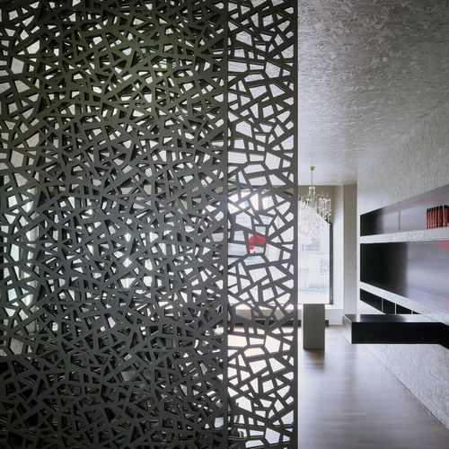 隔墙装饰面板 - HAIR- AND NAIL-STUDIO BRUGG - Bruag Design Factory AG - 木纤维 / 穿孔 / 仿金属