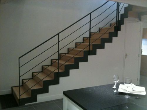 L型楼梯 - CHERBOURG - ESCALIER DESIGN 14 - 木台阶 / 钢结构 / 现代风格