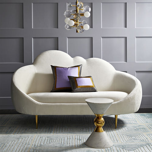 现代风格沙发 - ETHER SETTEE - Jonathan Adler - 丝绒 / 抛光黄铜桌脚 / 双人
