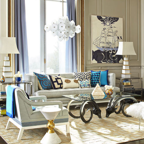 现代风格沙发 - LAMPERT T-ARM - Jonathan Adler - 布料 / 灰色 / 三人座