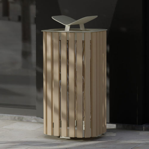 公共垃圾袋架 - M Cité Bois - Objets Publics - 落地式 / 热喷漆钢 / 实木