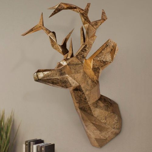 雕花木头雕塑 - ANTLER HEAD MOUNT - Malabar - 铜 / 墙面 / 金色
