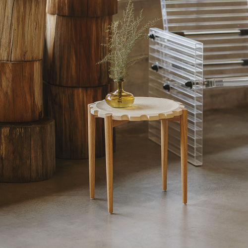 现代风格边桌 - CLOCK TRAVERTINE - MAAMI HOME - 栎木 / 实木 / 钙华