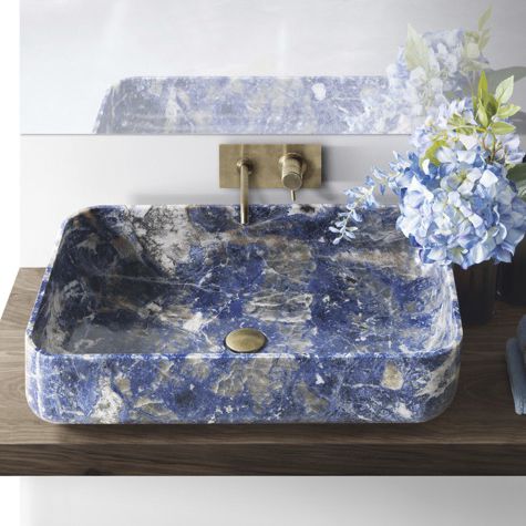 台上盆 - BLUE SODALITE - WALL GRANITE SERVICE SRL - 石材 / 带可调节镜子 / 正方形