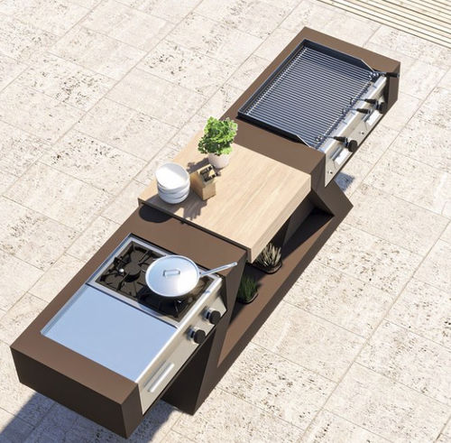 坚硬表面现代厨房岛台 - outdoor kitchen - ZEDEXPERIENCE - 户外 / 棕色