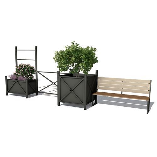 现代风格公共长椅 - Urbana Set 1 Urban Furniture - Terra Group - 木质 / 钢 / 带椅背