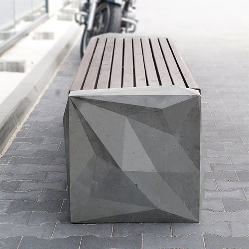 现代风格公共长椅 - TRIGONO 02.434 - ZANO Street Furniture - 木质 / 不锈钢 / 混凝土