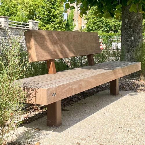 现代风格公共长椅 - MODULO - STANDARD  - CROSO FRANCE - 异国木材 / 电镀钢 / 带椅背