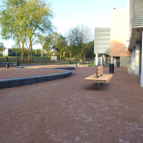 现代风格公共长椅 - MODULO- CONFORT A - CROSO FRANCE - 异国木材 / 电镀钢 / 带椅背