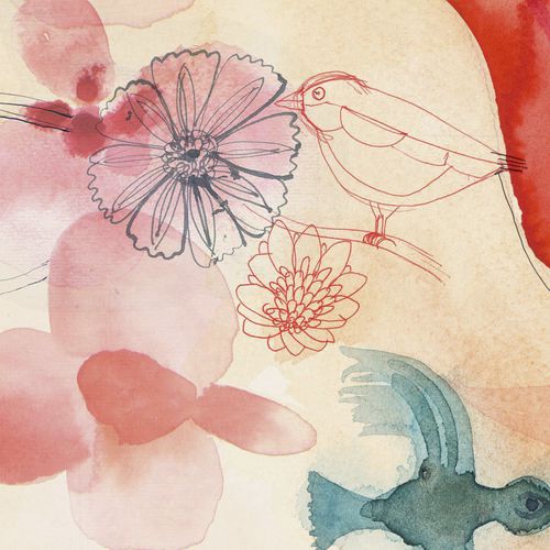 现代风格墙纸 - WATERCOLOR AND RED FLOWERS - Wallpepper - 印花 / 印花