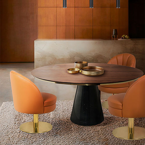 现代风格餐桌 - BERTOIA - Essential Home - 栎木 / 抛光黄铜 / 大理石