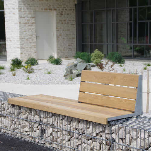 现代风格公共长椅 - MOBILIER EVOL 1/2 DOSSIER - ID GABION - L'AGENCE URBAINE - 电镀钢 / 实木 / 石材