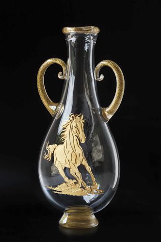 传统风格花瓶 - DROP AMPHORA GOLD HORSE GALLOPING - Duccio di Segna srl - 水晶