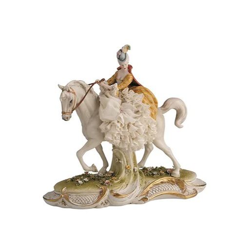 瓷质雕塑 - Lady riding horse - Porcellane Principe snc - 金色 / 白色