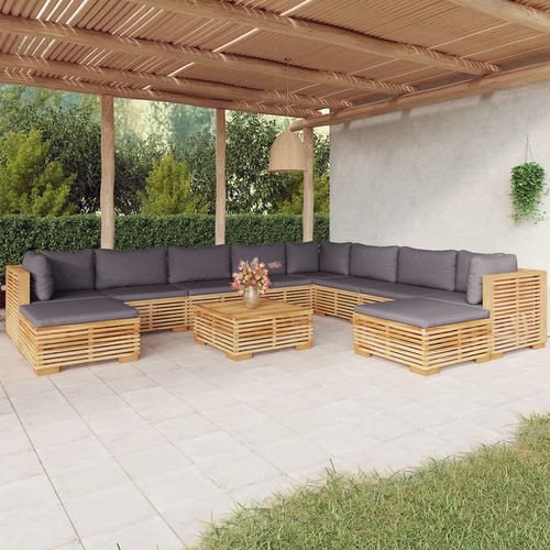 现代风格花园客厅家具 - vidaXL 11-tlg : 3100884 - desayo - 实木 / 柚木 / 布料