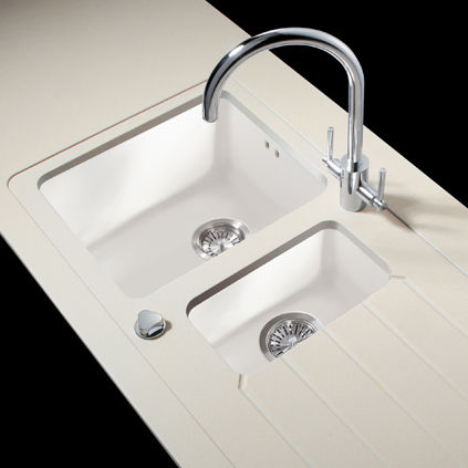 双槽厨房水槽 - Minerva Work Surfaces - 带沥水架 / 丙烯塑料 / 下装式