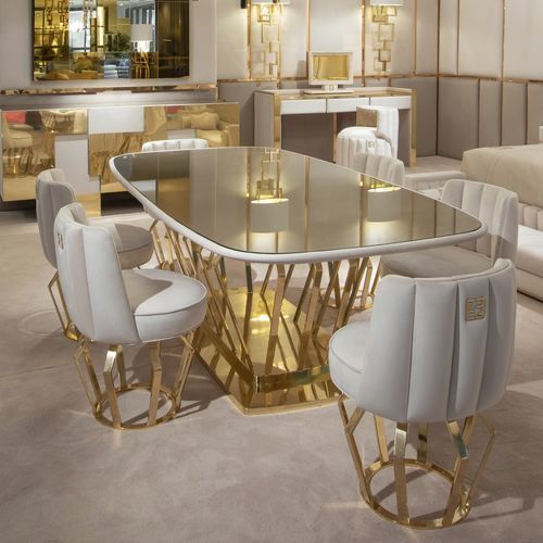 现代风格餐桌 - Signature - Fertini Casa - 水晶 / 黄铜 / 金属桌脚